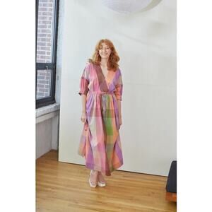 Rujuta Sheth Malibu Merida Chex Cotton Plaid Boho Maxi Dress XL XXL 2XL